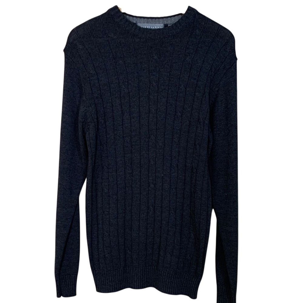 Oscar de la Renta Sweater Mens Small Charcoal‎ Grey Cable Knit Crew Neck